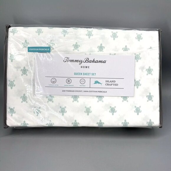 4pc Tommy Bahama Aqua Sea Turtle QUEEN Sheet Set Ocean Hawaiian